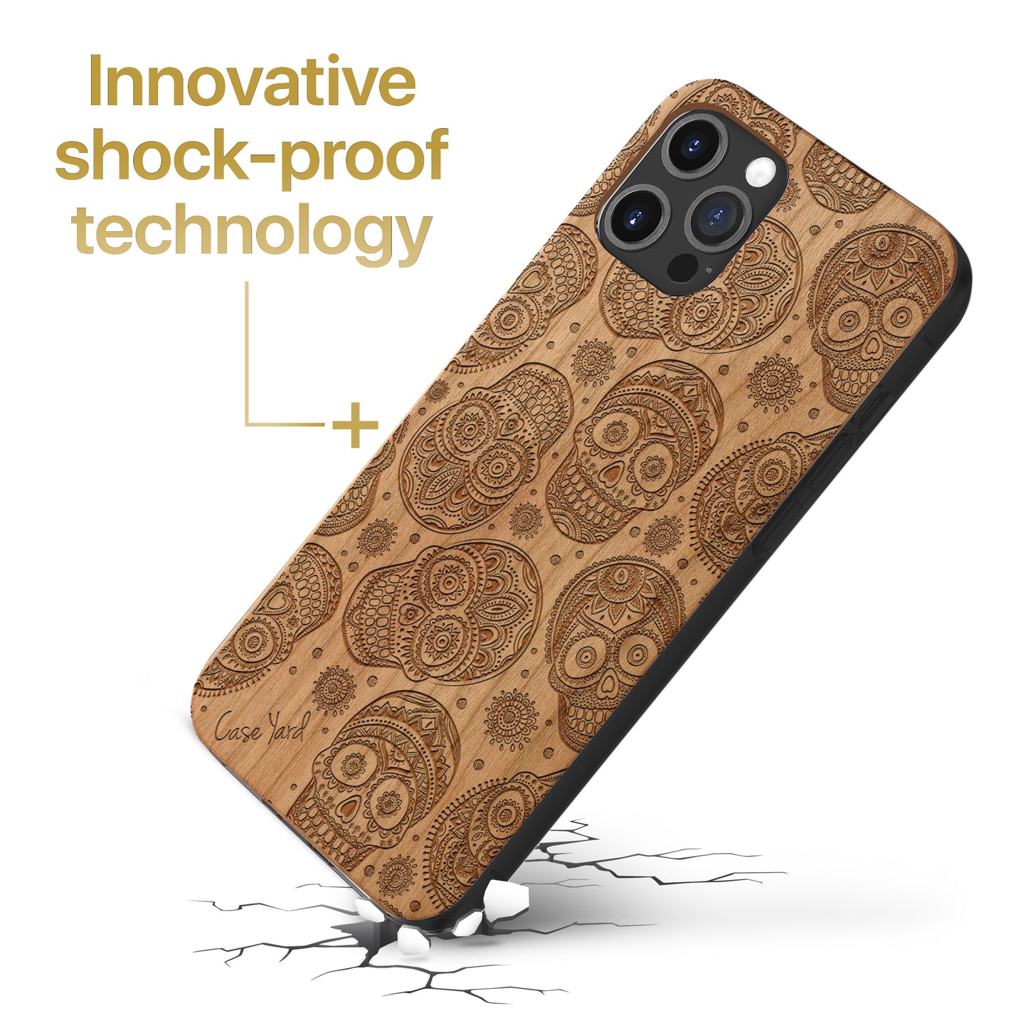 Wooden Cell Phone Case Cover, Laser Engraved case for iPhone & Samsung phone Skull Pattern Design