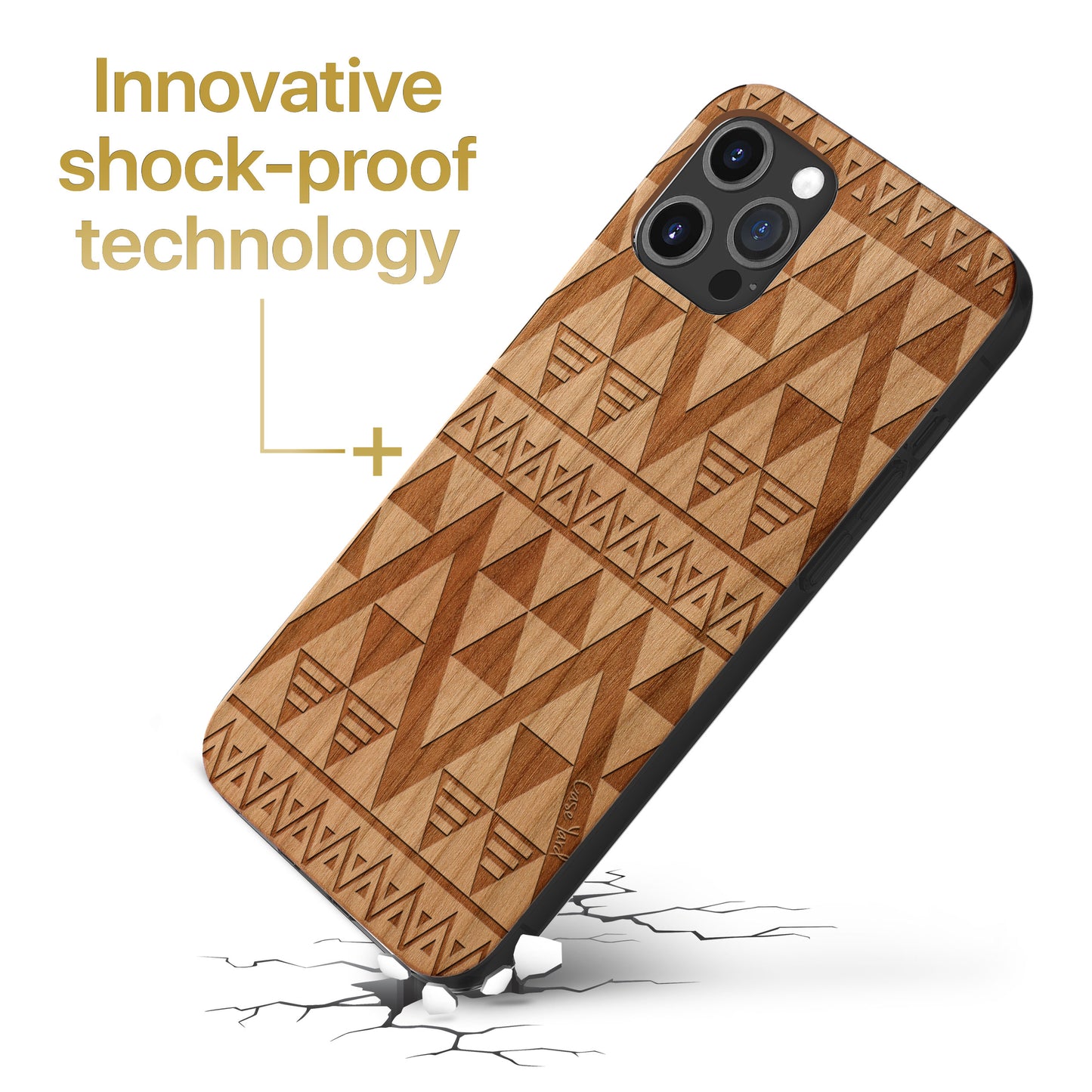 Wooden Cell Phone Case Cover, Laser Engraved case for iPhone & Samsung phone Negative Triangle Pattern Design