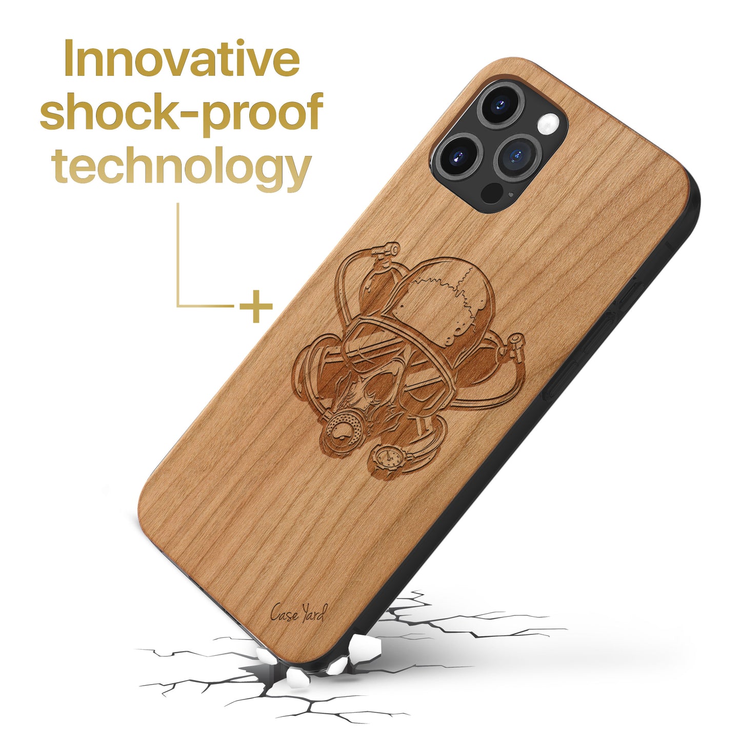 Wooden Cell Phone Case Cover, Laser Engraved case for iPhone & Samsung phone Diver Skull Design