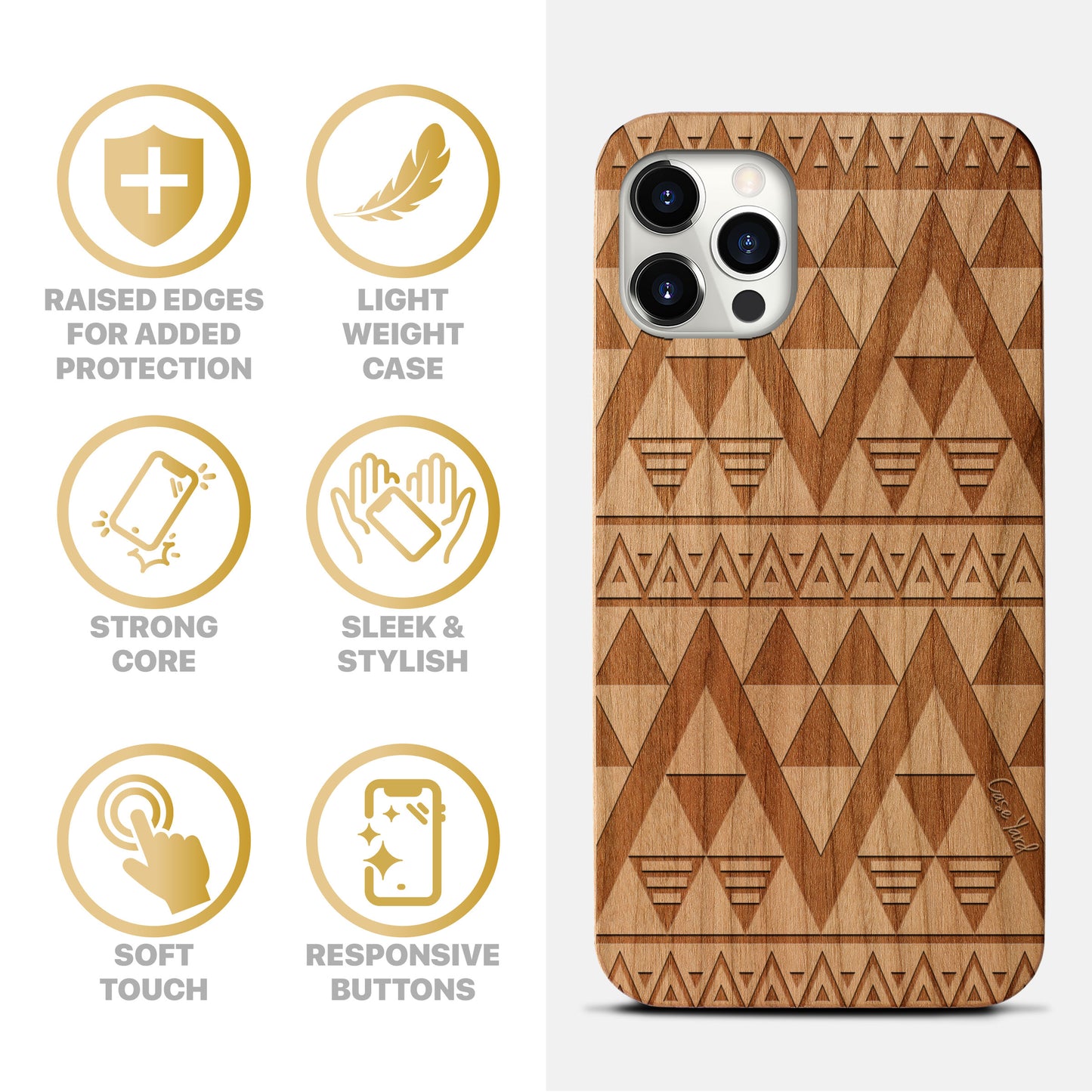 Wooden Cell Phone Case Cover, Laser Engraved case for iPhone & Samsung phone Negative Triangle Pattern Design