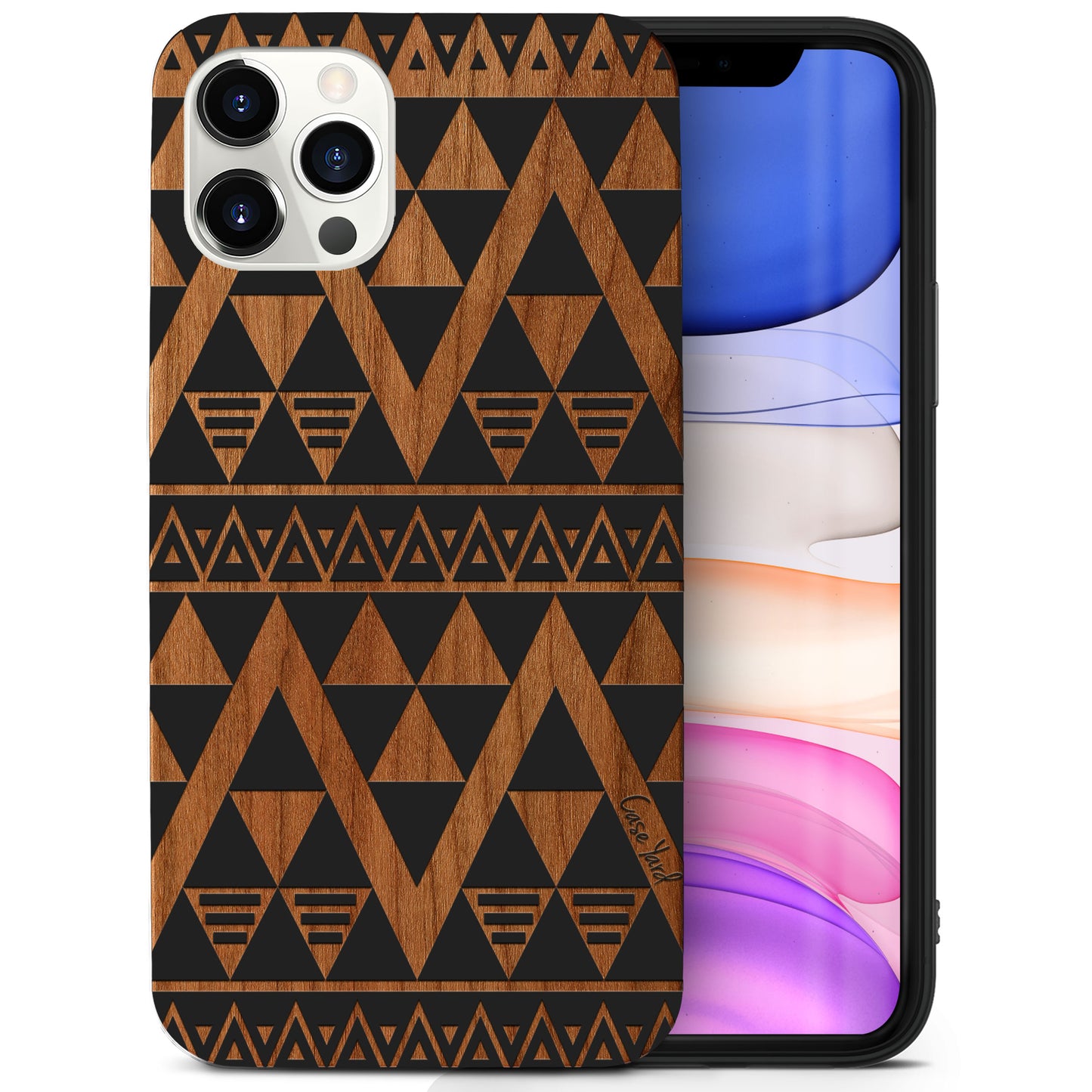 Wooden Cell Phone Case Cover, Laser Engraved case for iPhone & Samsung phone Negative Triangle Pattern Design