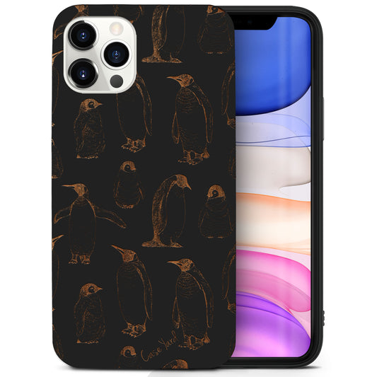 Wooden Cell Phone Case Cover, Laser Engraved case for iPhone & Samsung phone Penguin Pattern Design