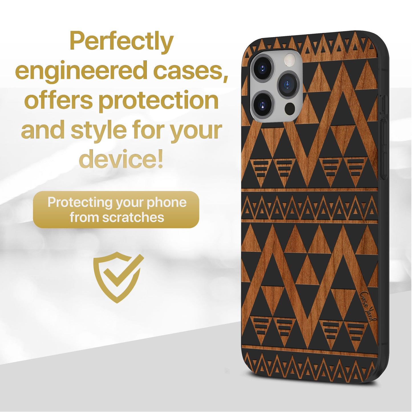 Wooden Cell Phone Case Cover, Laser Engraved case for iPhone & Samsung phone Negative Triangle Pattern Design