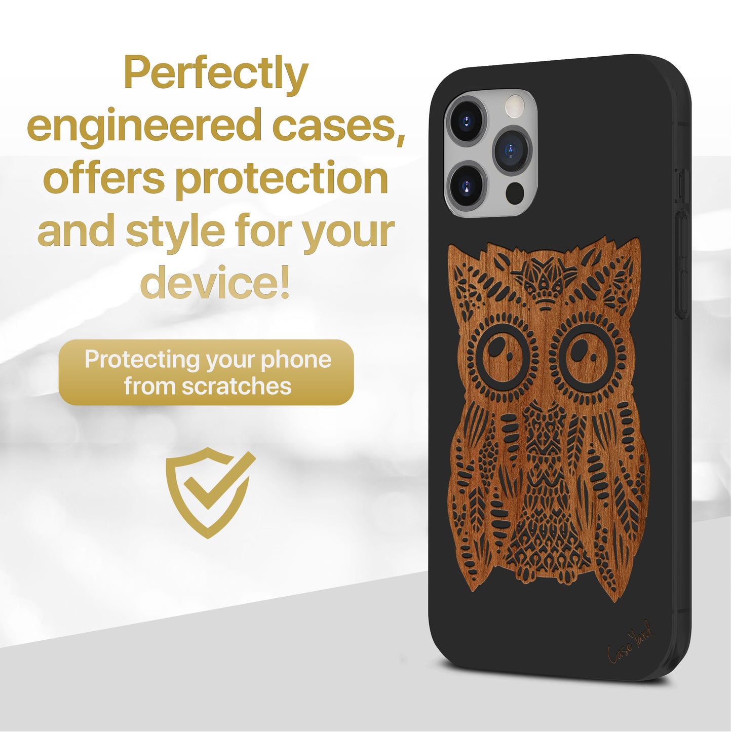 Wooden Cell Phone Case Cover, Laser Engraved case for iPhone & Samsung phone Great Owl Design