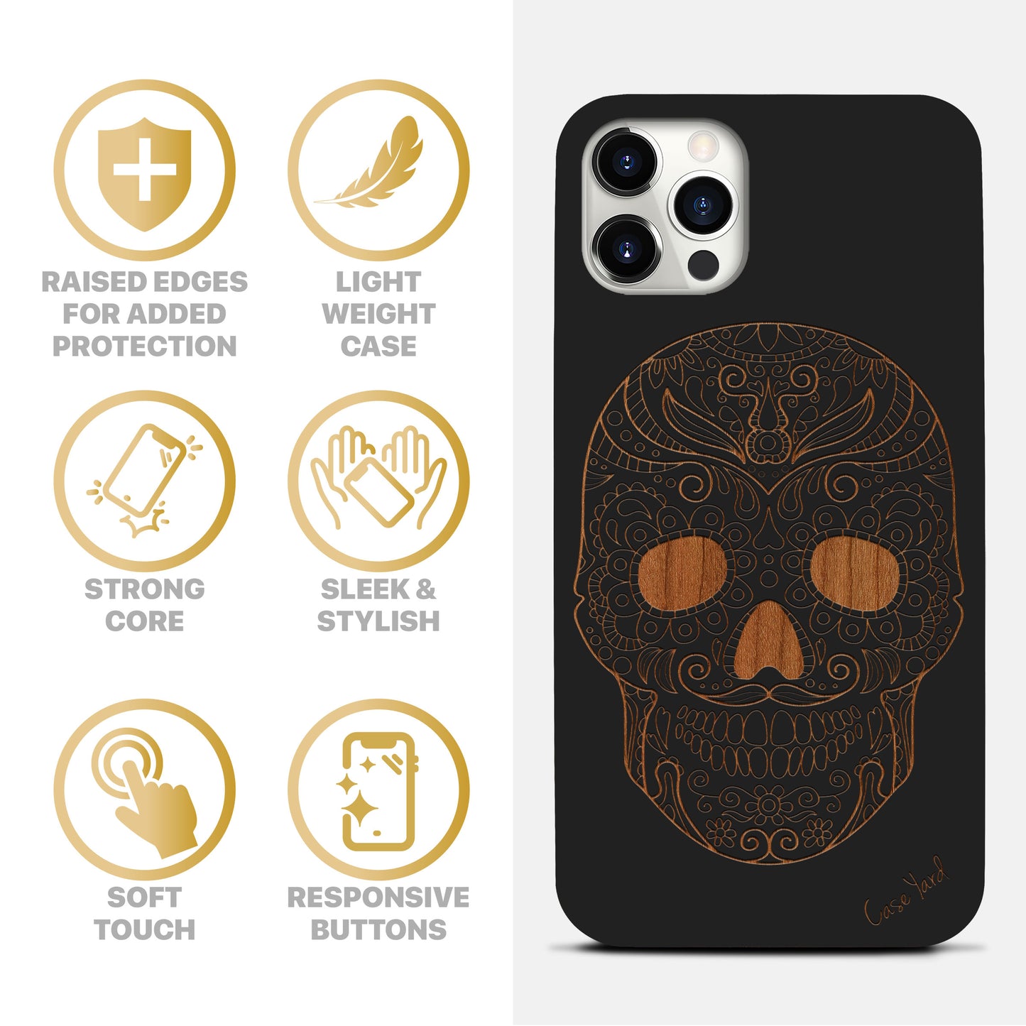 Wooden Cell Phone Case Cover, Laser Engraved case for iPhone & Samsung phone Sugar Skull Wood Design