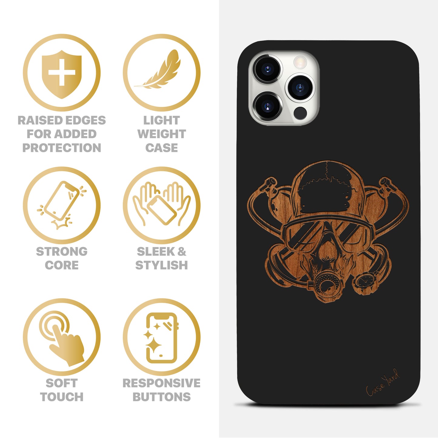 Wooden Cell Phone Case Cover, Laser Engraved case for iPhone & Samsung phone Diver Skull Design